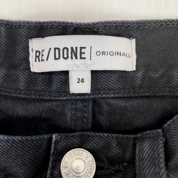 RE/DONE Stove Pipe‎ Cropped High-Rise Button Fly Raw Hem Black Jeans s24 - Picture 9 of 13
